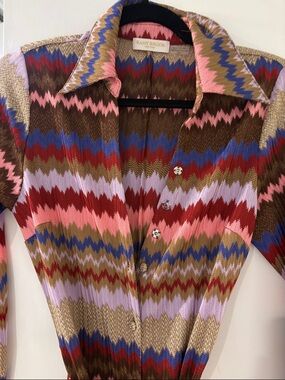 Ramy Brook Zigzag Metallic Knit Shirt Dress - Multi Color